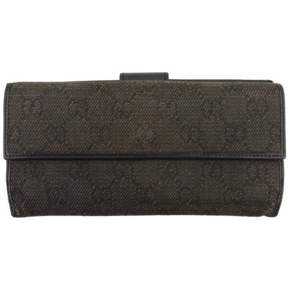 GUCCI Long Wallet GG Canvas Gray Canvas x Leather Authentic Used - Picture 3 of 11